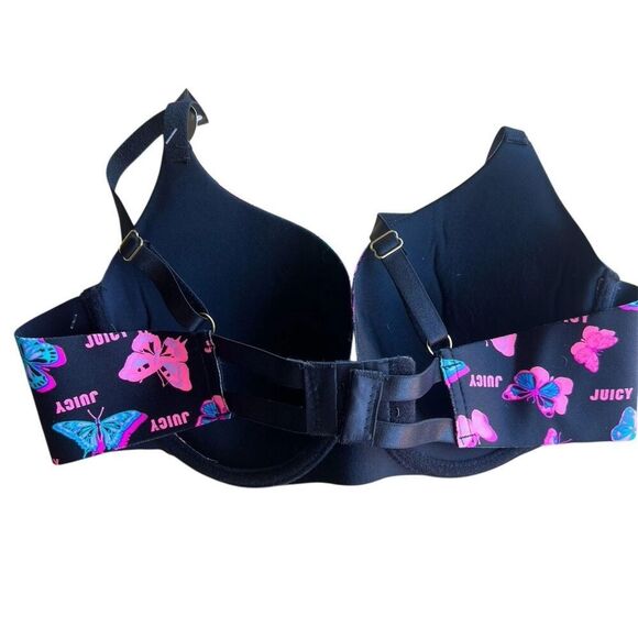Juicy Couture Black Butterflies Bra 36B Women Intimates Padded Push Up Underwire - Picture 2 of 5